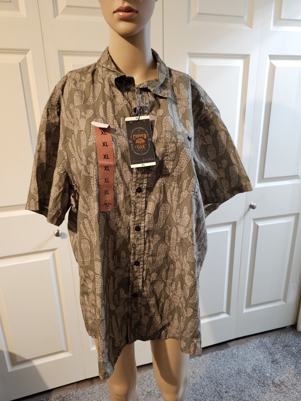 Men’s Short Sleeve Button-Down Shirt in Olive Cactus Print